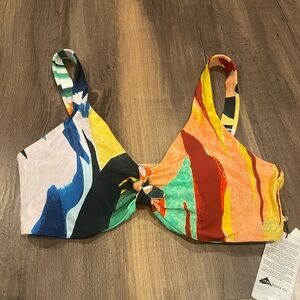 Calia  Yellow and Red Painterly Floral Bikini Top